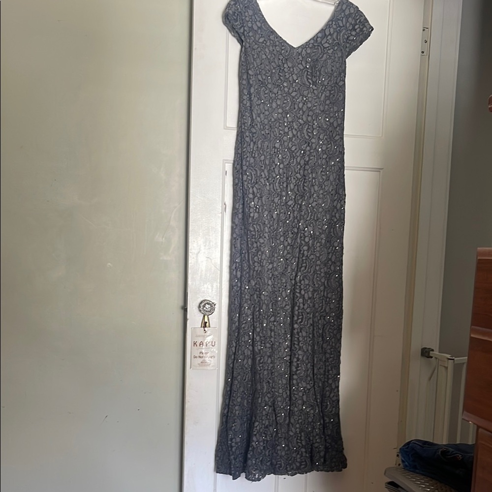 Elegant Gray Lace Evening Gown